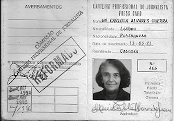 Carteira Profissional de Jornalista de Maria Carlota Álvares Guerra, mãe de João Paulo Guerra