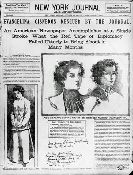 No verão de 1897, um dos principais correspondentes do jornal relatava o caso da jovem cubana Evangelina Cossio y Cisneros, aprisionada há mais de um ano pelos espanhóis.