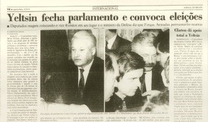 Em setembro, o parlamento destitui Boris Ieltsin do seu cargo e nomeia Aleksandr Rutskoi como presidente.