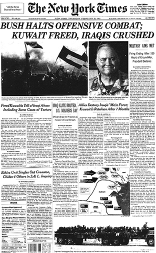 A 27 de fevereiro, Saddam Hussein ordenava a retirada das tropas iraquianas do Kuwait, e o presidente dos EUA declarava o território libertado.