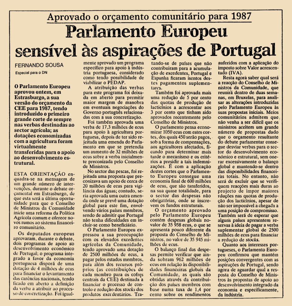 Parlamento europeu sensível às aspirações de Portugal