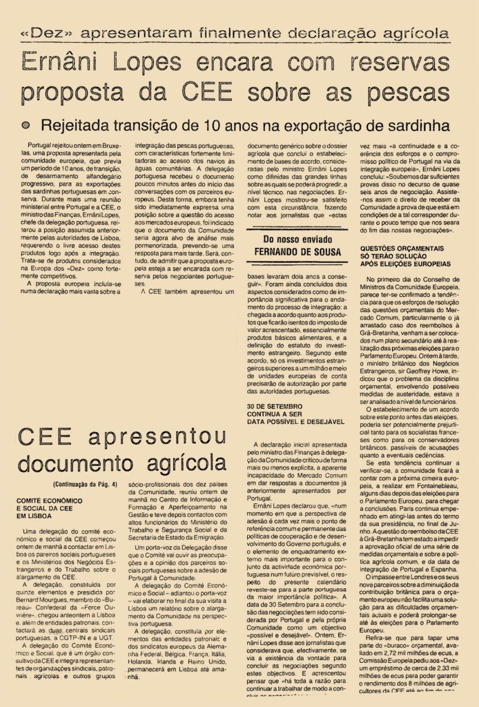 Ernâni Lopes encara com reservas proposta da CEE sobre as pescas