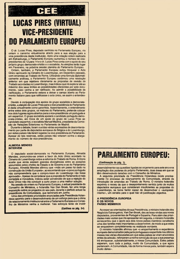 CEE: Lucas Pires (virtual) vice-presidente do parlamento europeu