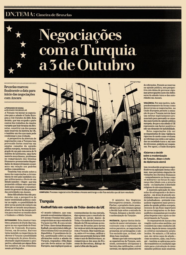 Negociações com a Turquia a 3 de Outubro