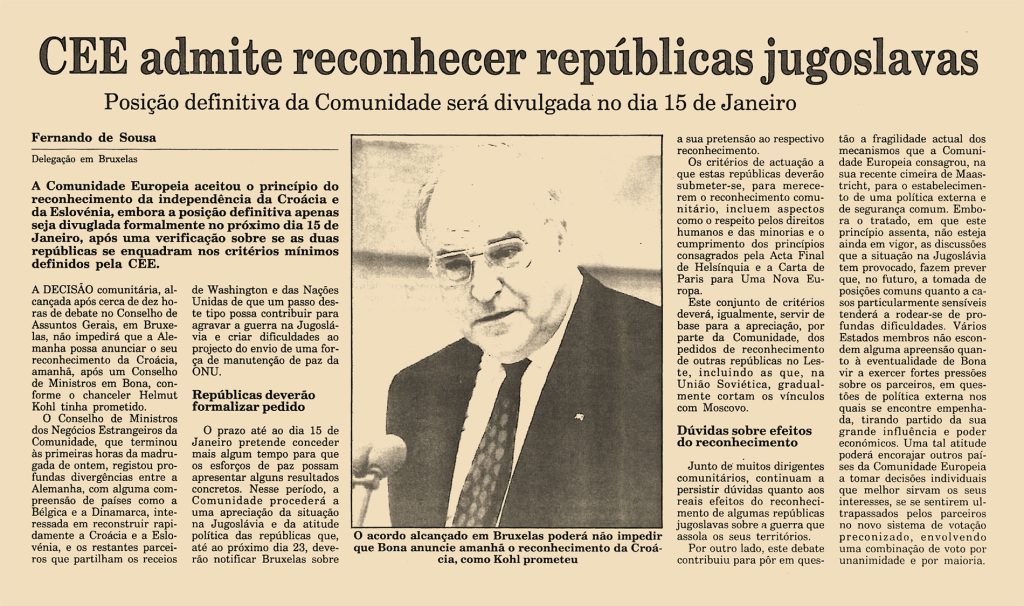 CEE admite reconhecer repúblicas jugoslavas