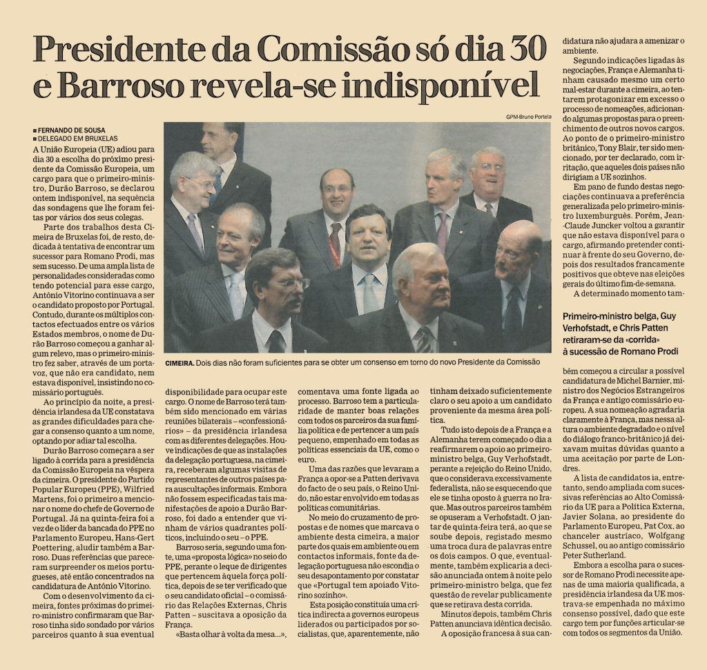 Presidente da Comissão só dia 30 e Barroso revela-se indisponível