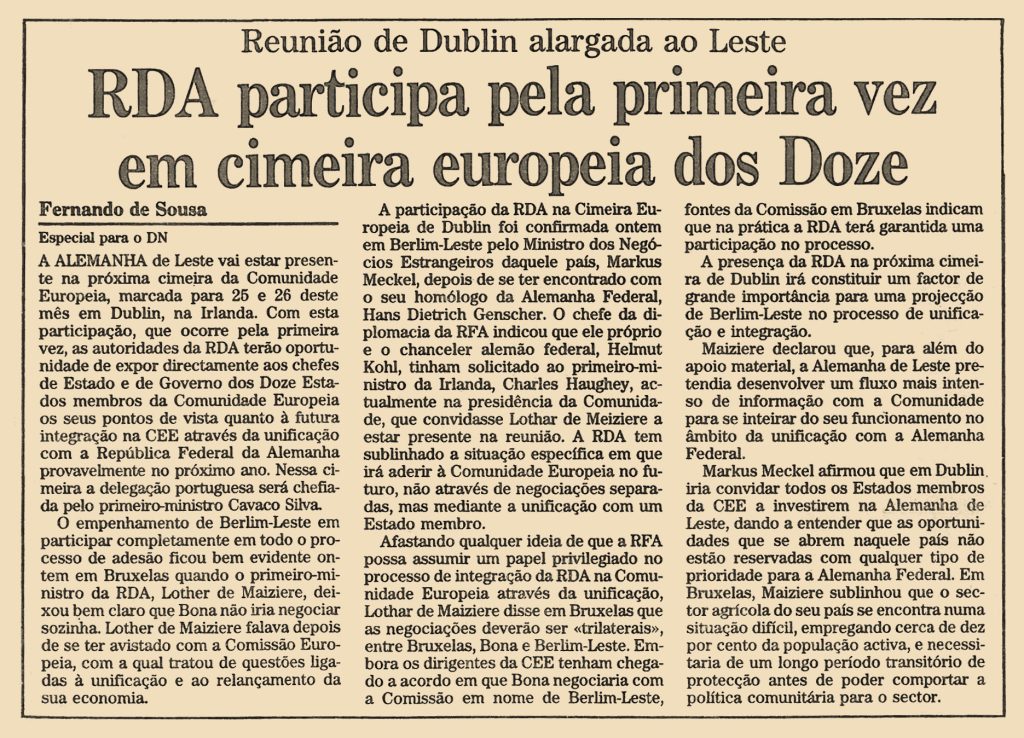 RDA participa pela primeira vez em cimeira europeia dos doze 