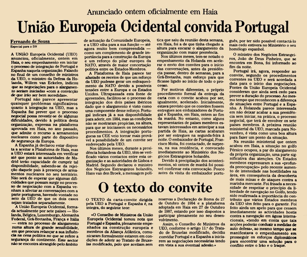 União Europeia Ocidental convida Portugal 
