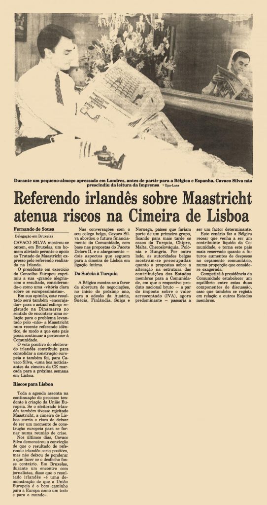 Referendo irlandês sobre Maastricht atenua riscos na Cimeira de Lisboa 