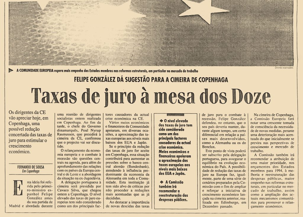 Taxas de juro à mesa dos Doze