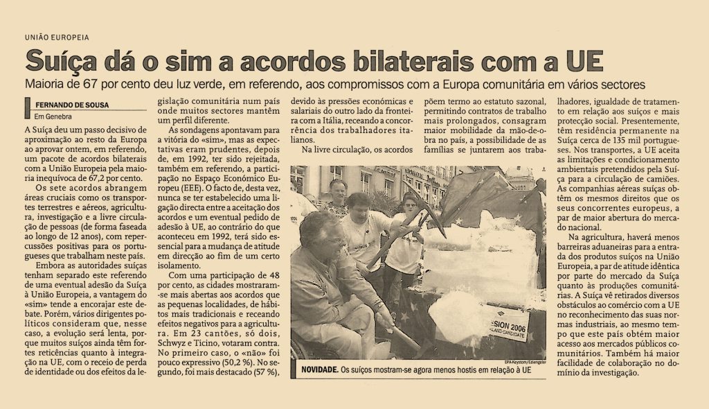 Suíça dá o sim a acordos bilaterais com a UE