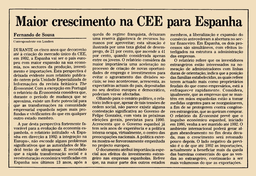 Maior crescimento na CEE para Espanha