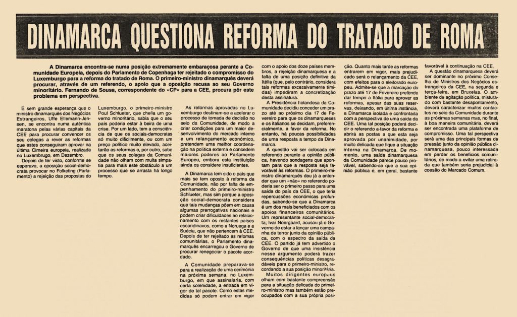 Dinamarca questiona reforma do tratado de Roma 