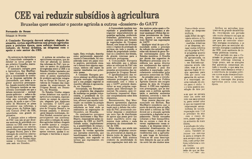 CEE vai reduzir subsídios à agricultura