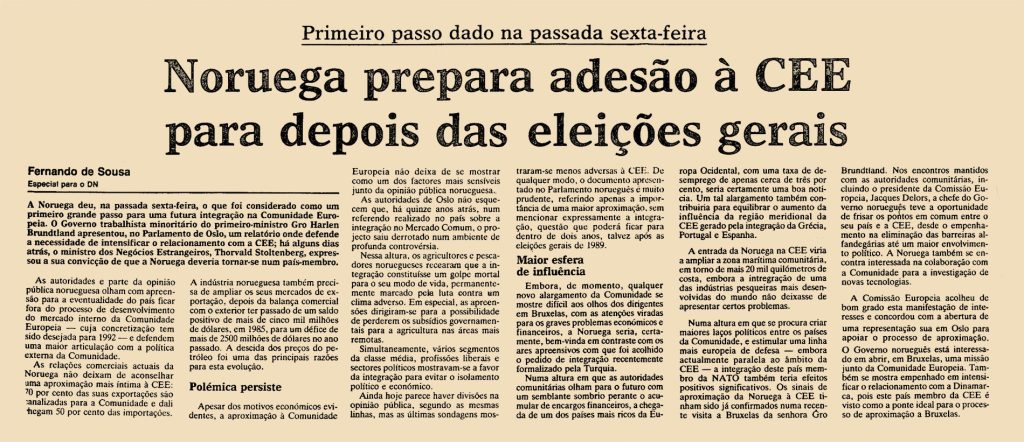 Noruega prepara adesão à CEE para depois das eleições gerais 