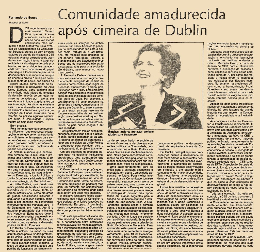 Comunidade amadurecida após cimeira de Dublin 
