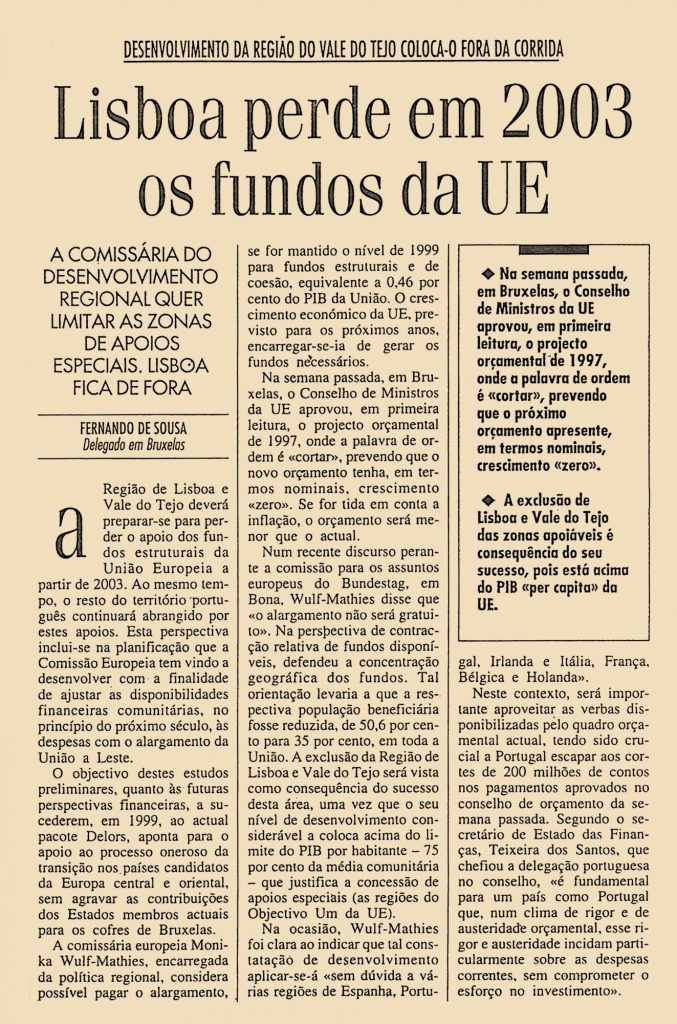 Lisboa perde em 2003 os fundos da EU