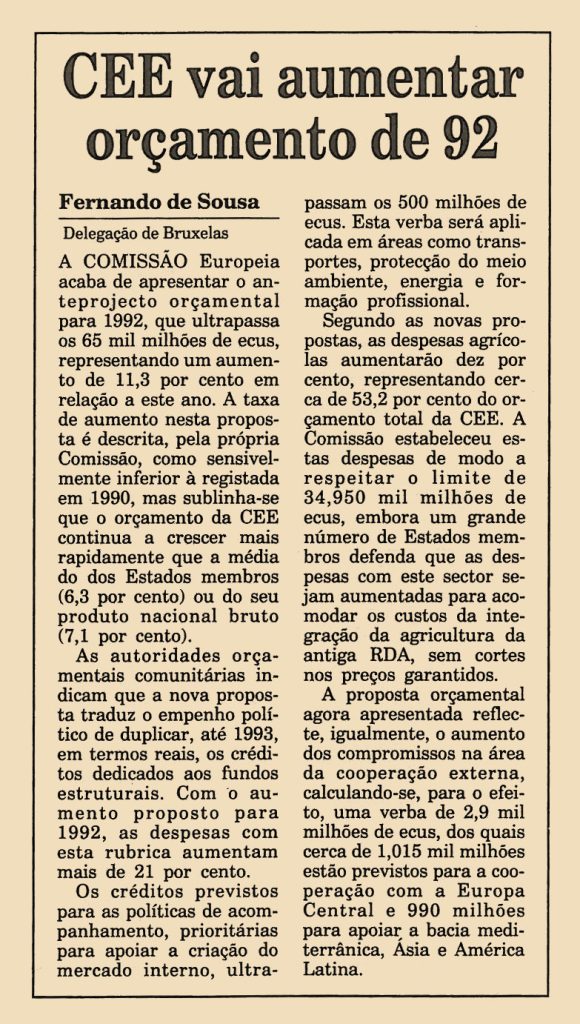 CEE vai aumentar orçamento de 92