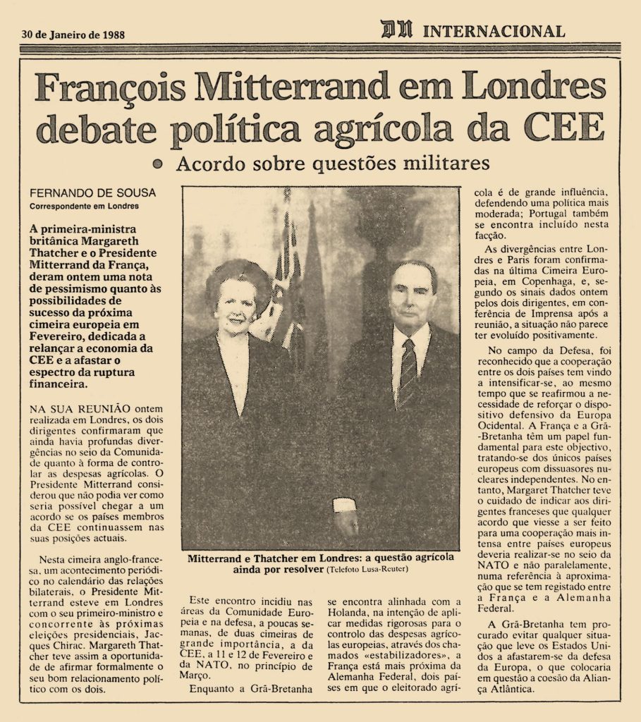 François Mitterrand em Londres debate política agrícola da CEE