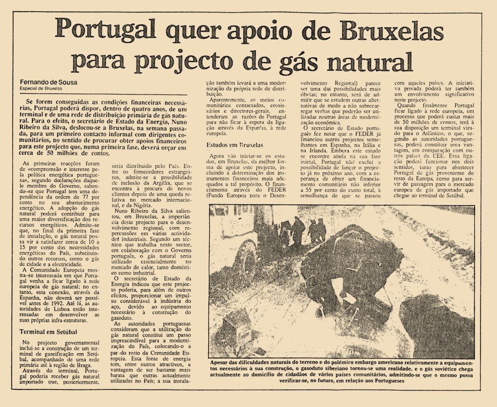 Portugal quer apoio de Bruxelas para projecto de gás natural
