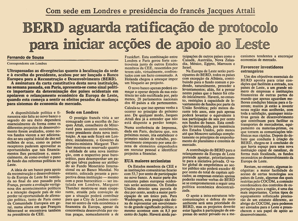 BERD aguarda ratificação de protocolo para iniciar acções de apoio ao Leste 
