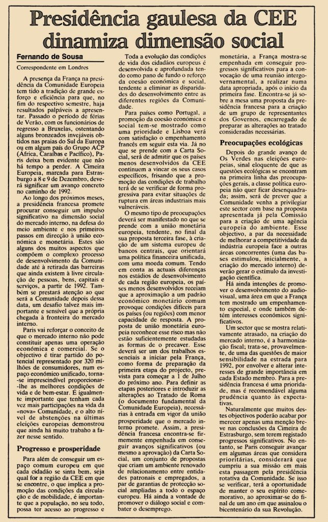 Presidência gaulesa da CEE dinamiza dimensão social 