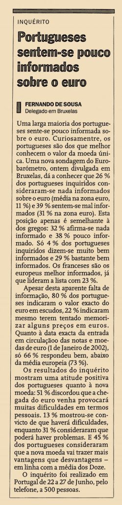 Portugueses sentem-se pouco informados sobre o euro 