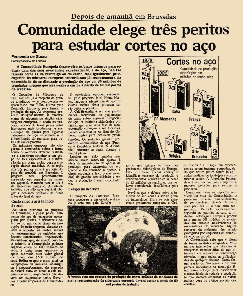 Comunidade elege três peritos para estudar cortes no aço