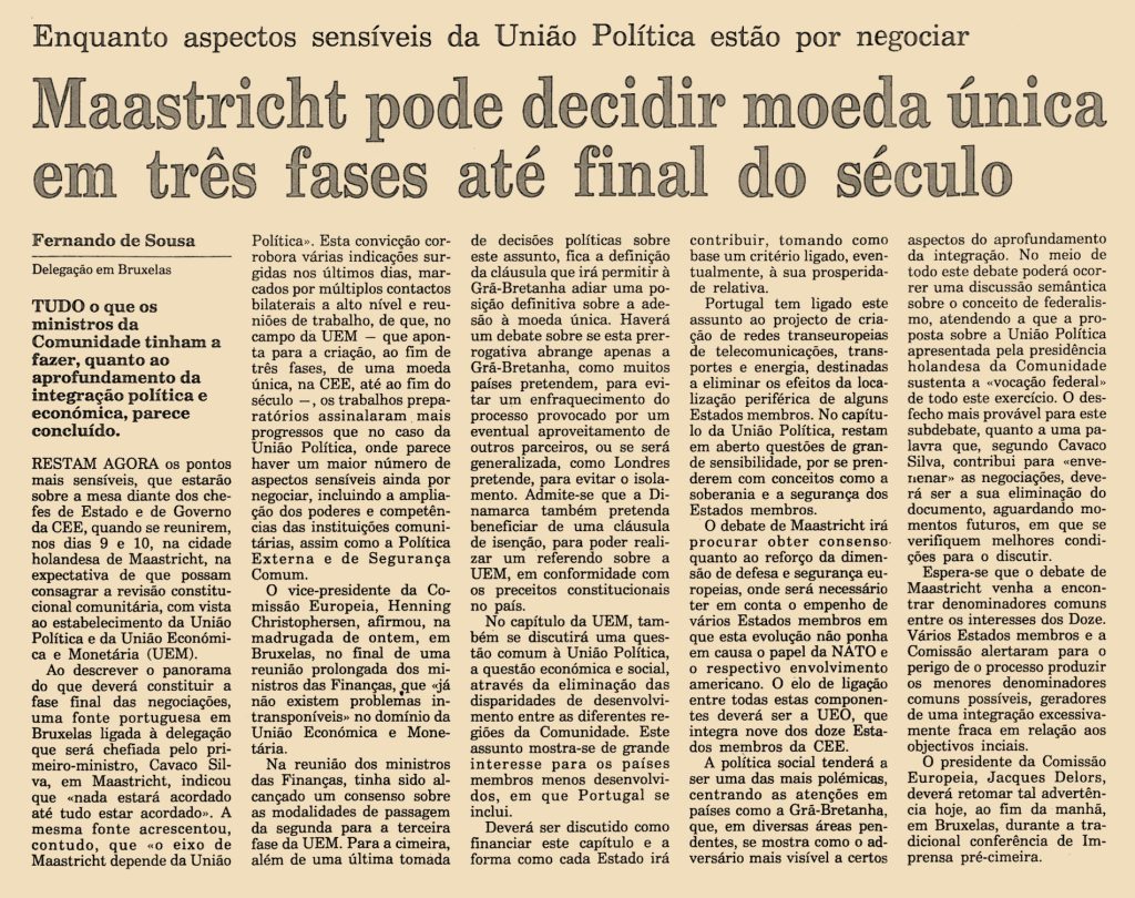 Maastricht pode decidir moeda única em três fases até final do século