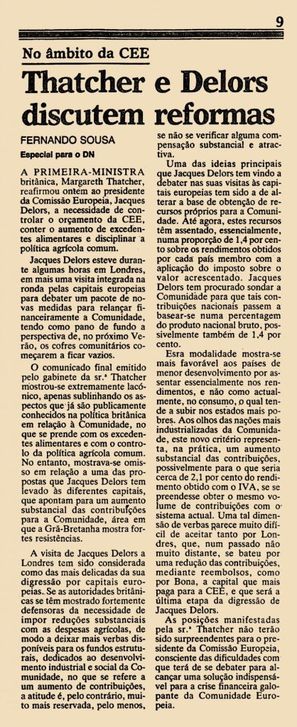 Thatcher e Delors discutem reformas 
