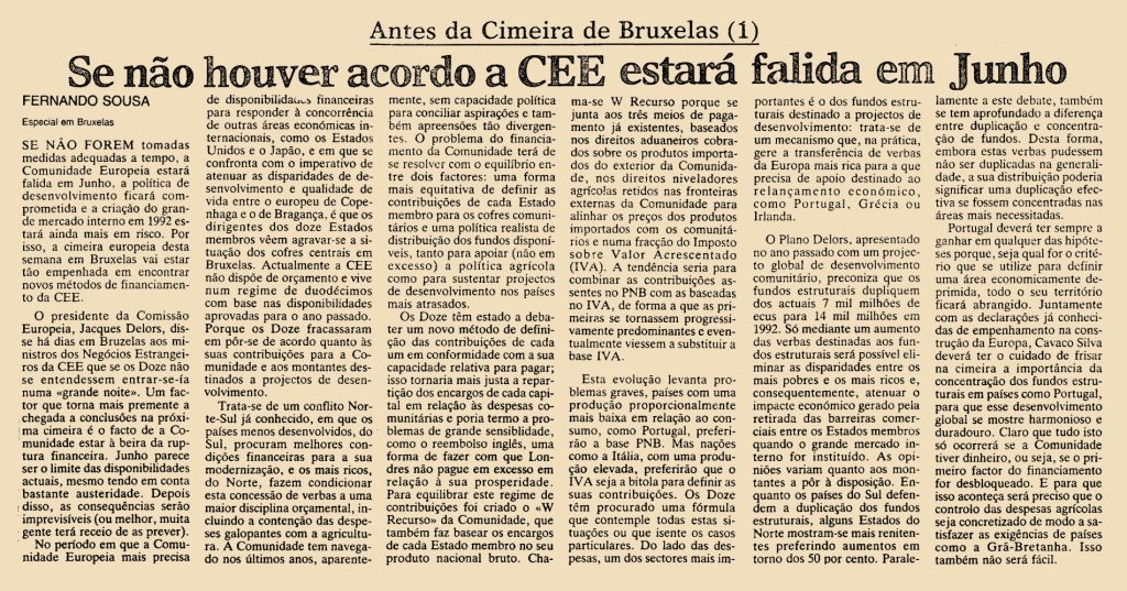 Se não houver acordo a CEE estará falida em Junho