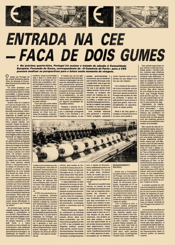 Entrada na CEE – faca de dois gumes 