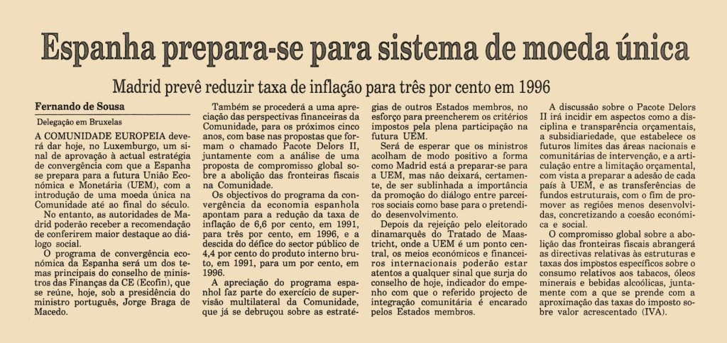 Espanha prepara-se para sistema de moeda única