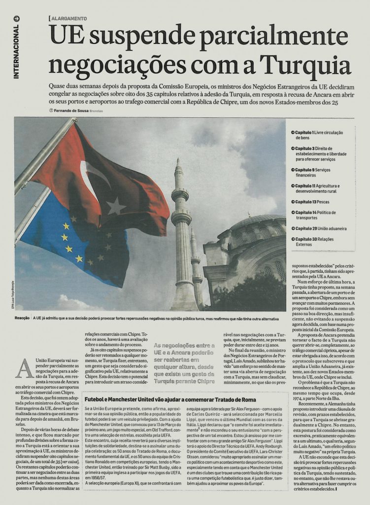 UE suspende parcialmente negociações com a Turquia 