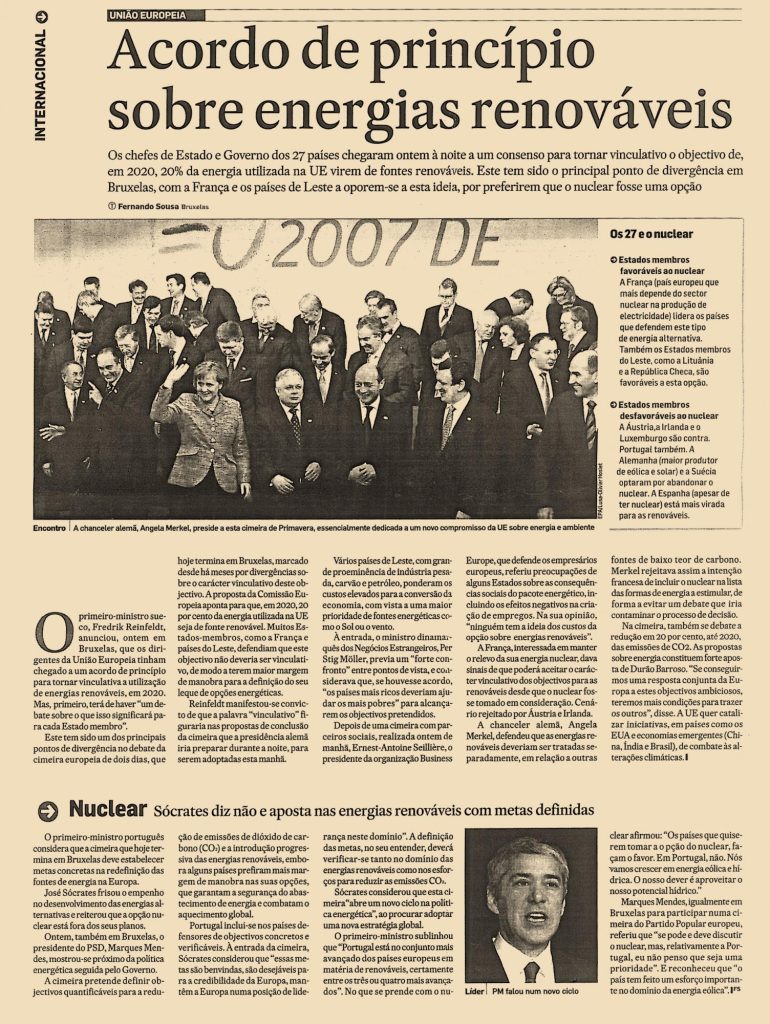 Acordo de princípio sobre energias renováveis