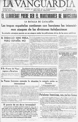 jornal La Vanguardia a 25 de janeiro: “Las tropas españolas contienen con heroismo los intensísimos ataques de las divisiones italofacciosas.”