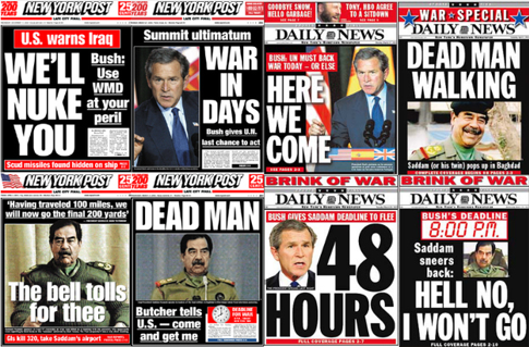 A 17 de março de 2003, o presidente Bush declara o fim da diplomacia e faz um ultimato a Saddam para sair do país.